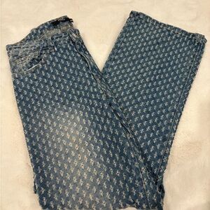 Jaded London Blue Patterned Straight-Leg Jeans